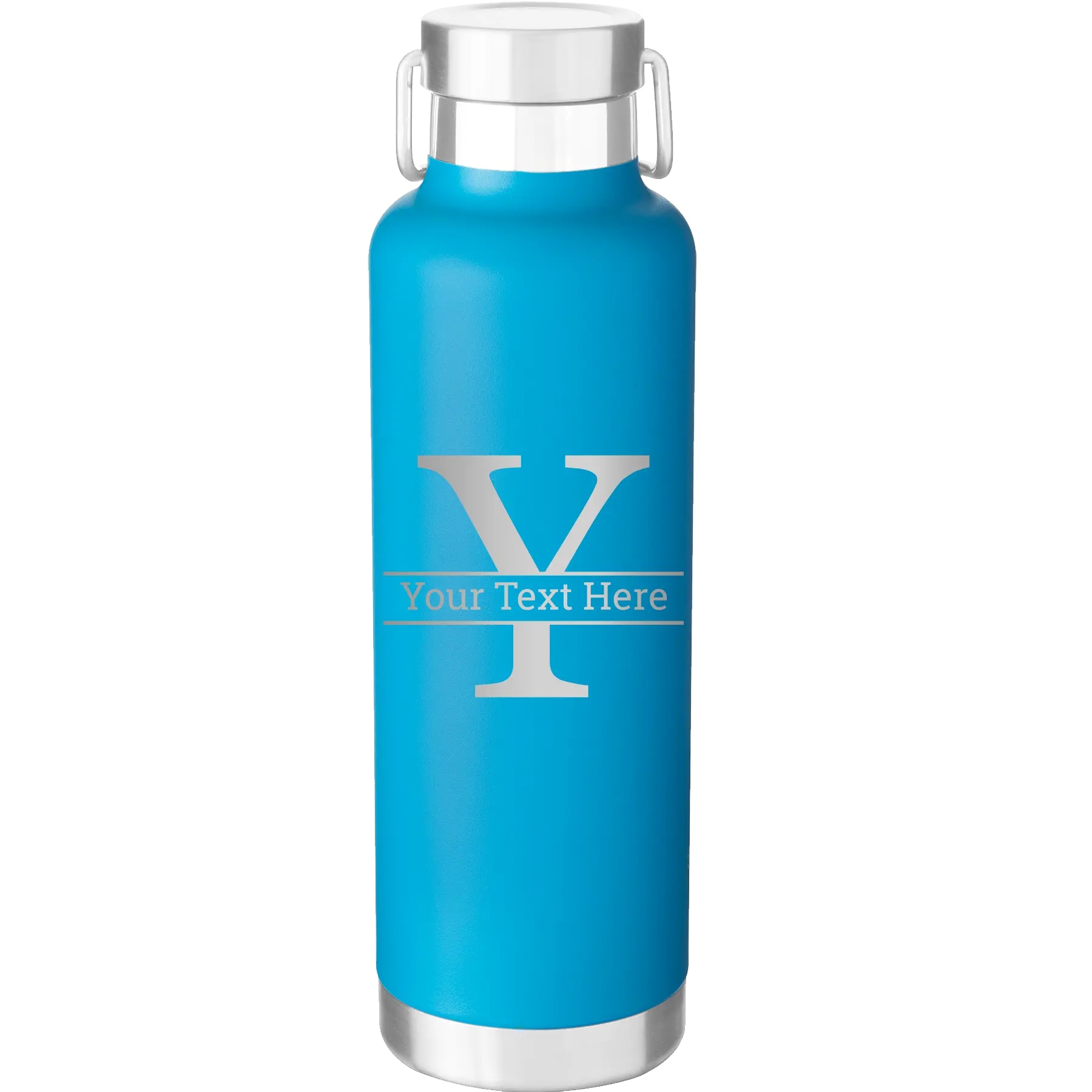 Personalized aqua 24 oz vacuum insulated water bottle with 'Monogram letter Y' design