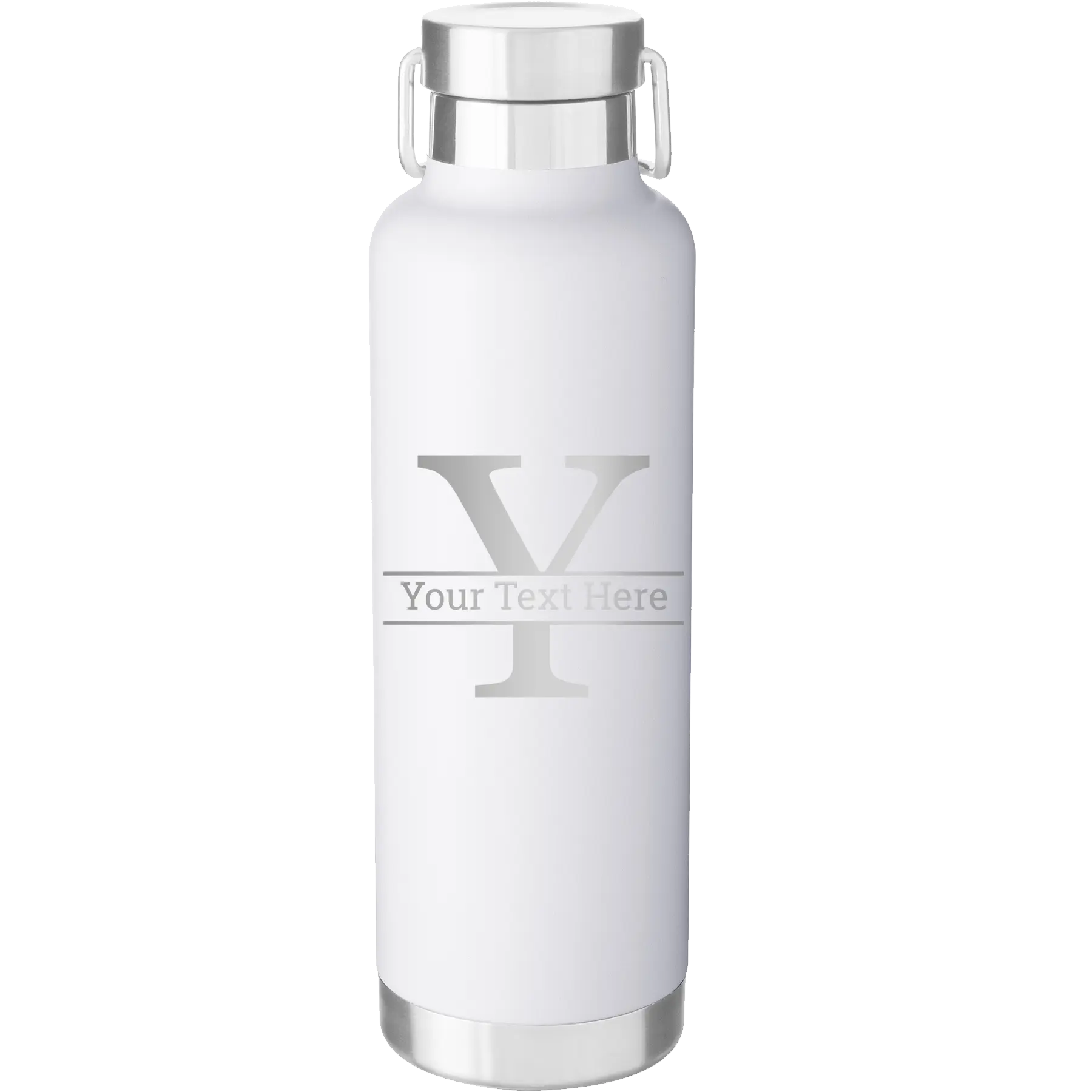 Personalized white 24 oz vacuum insulated water bottle with 'Monogram letter Y' design