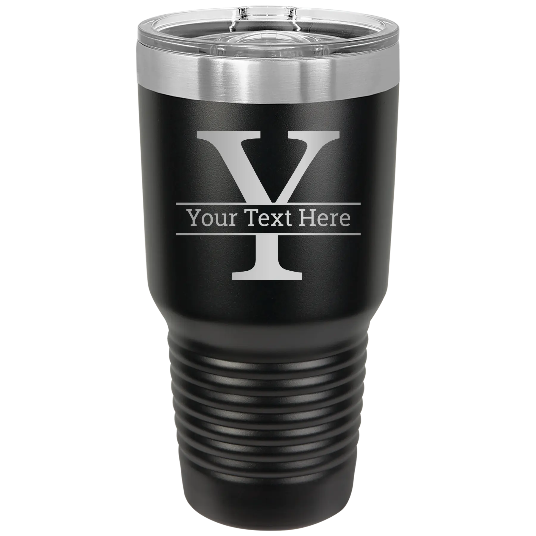 Personalized black 30 oz vacuum insulated tumbler with 'Monogram letter Y' design