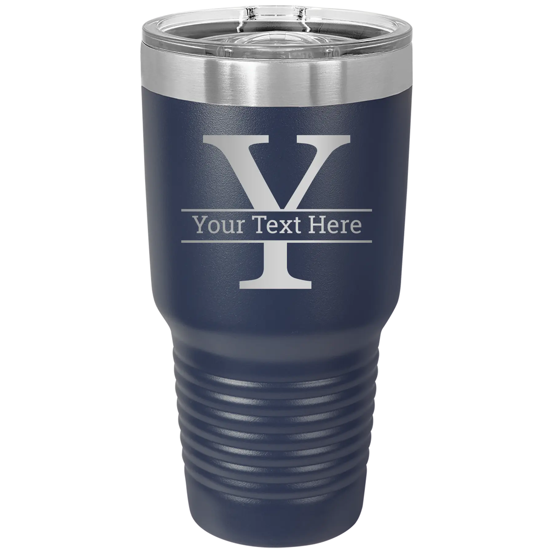 Personalized navy 30 oz vacuum insulated tumbler with 'Monogram letter Y' design