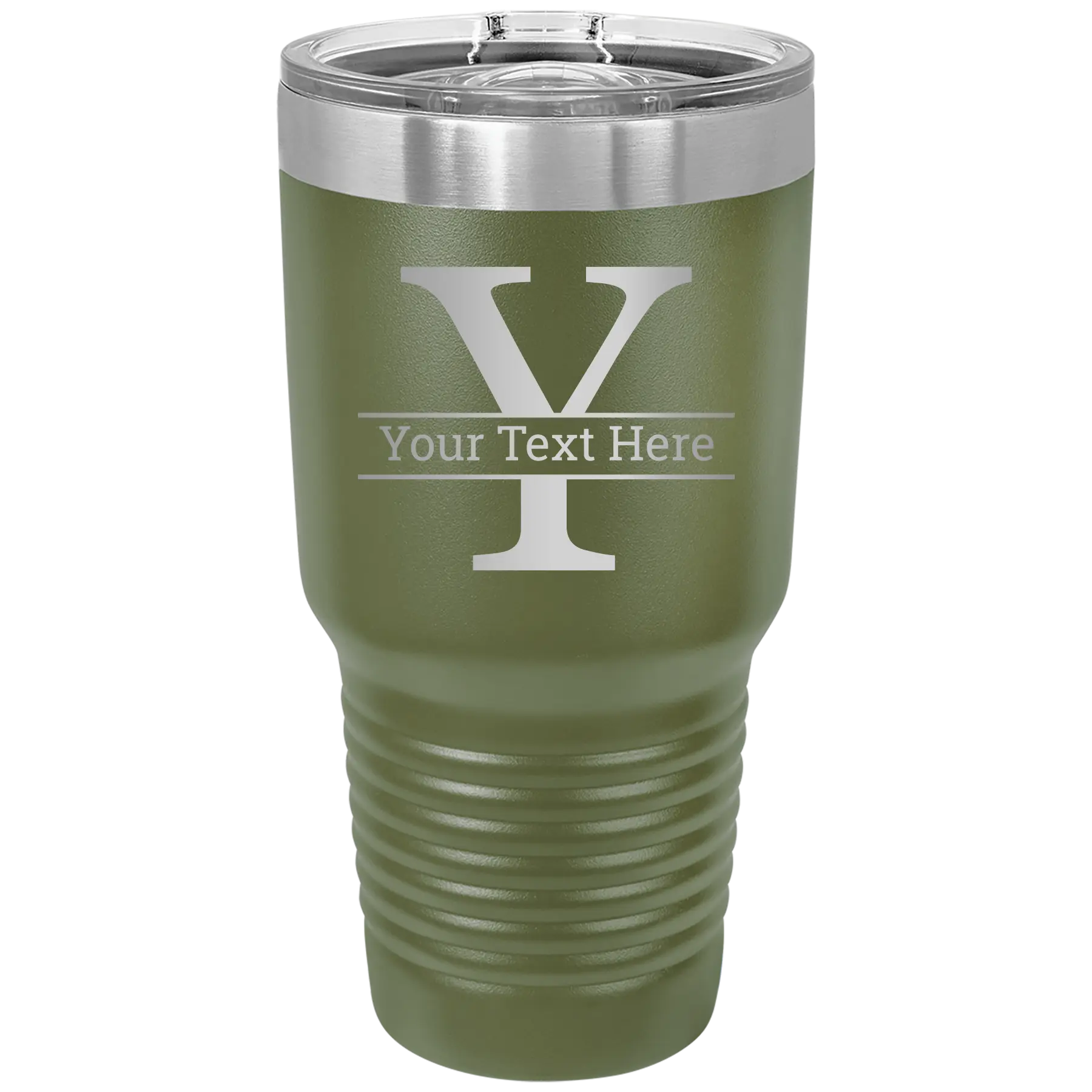 Personalized olive green 30 oz vacuum insulated tumbler with 'Monogram letter Y' design