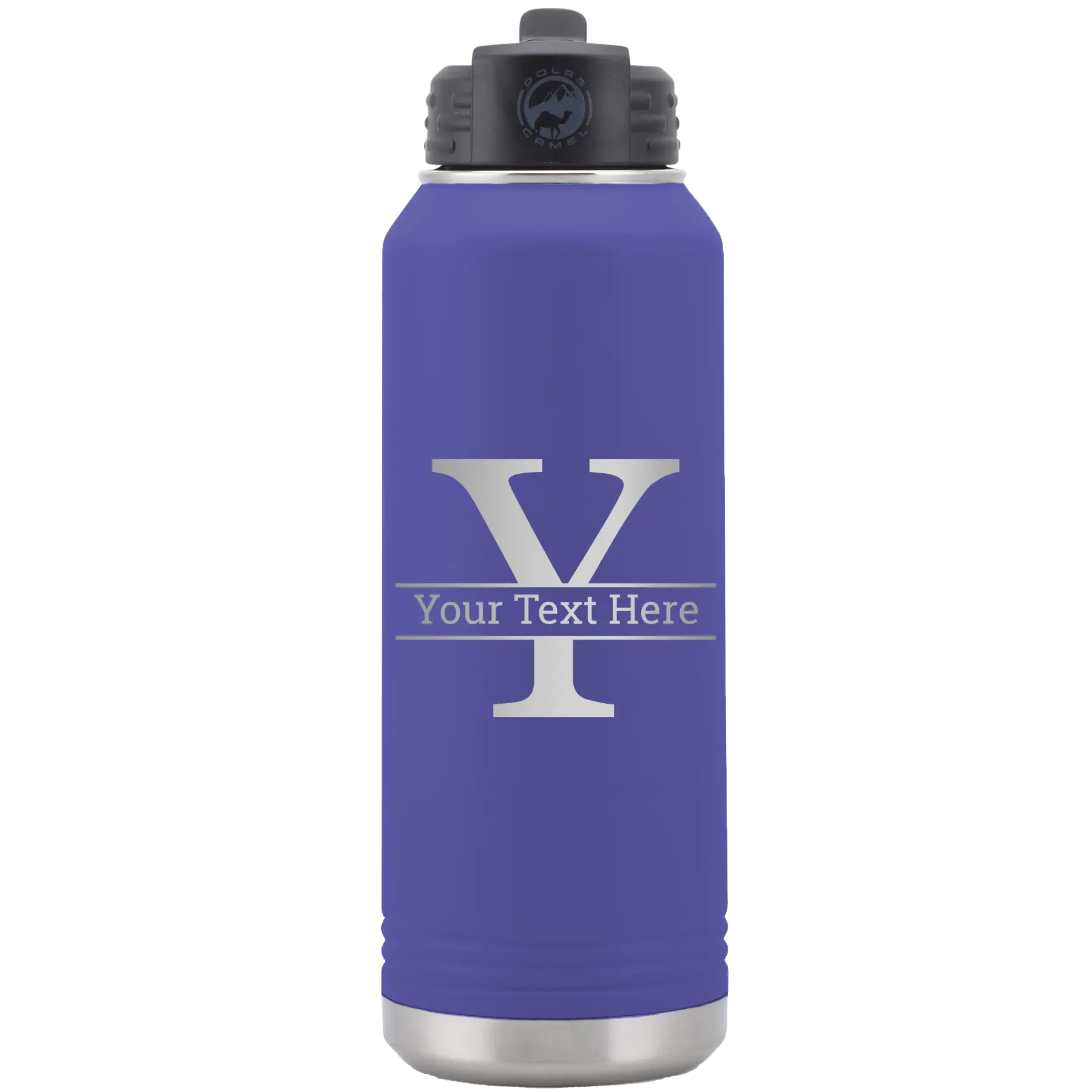 Personalized purple 32 oz vacuum insulated water bottle with 'Monogram letter Y' design
