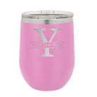 Personalized light purple 12 oz vacuum insulated wine cup with 'Monogram letter Y' design