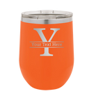 Personalized orange 12 oz vacuum insulated wine cup with 'Monogram letter Y' design