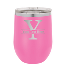 Personalized pink 12 oz vacuum insulated wine cup with 'Monogram letter Y' design