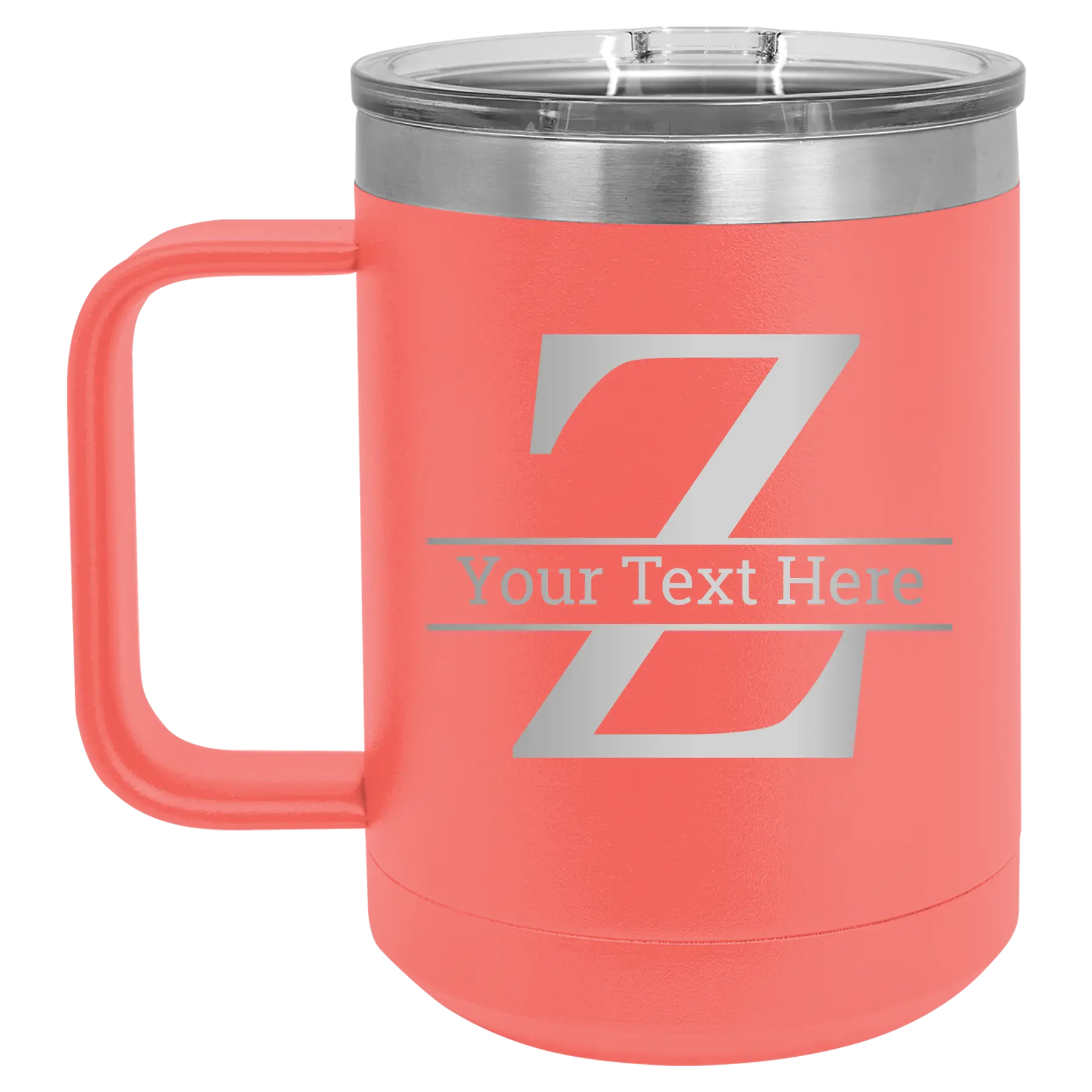 Personalized coral 15 oz vacuum insulated coffee mug with 'Monogram letter Z' design