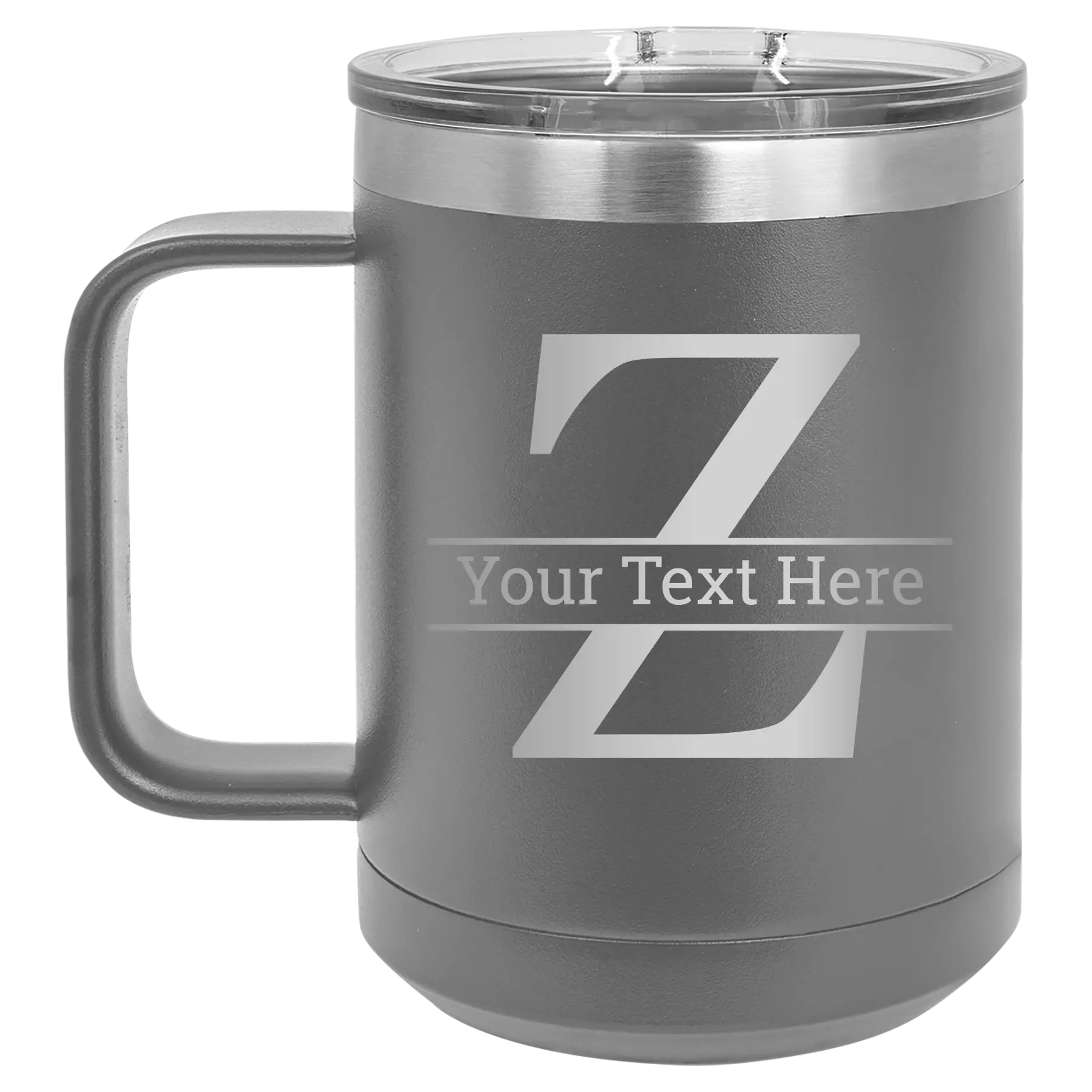 Personalized dark gray 15 oz vacuum insulated coffee mug with 'Monogram letter Z' design