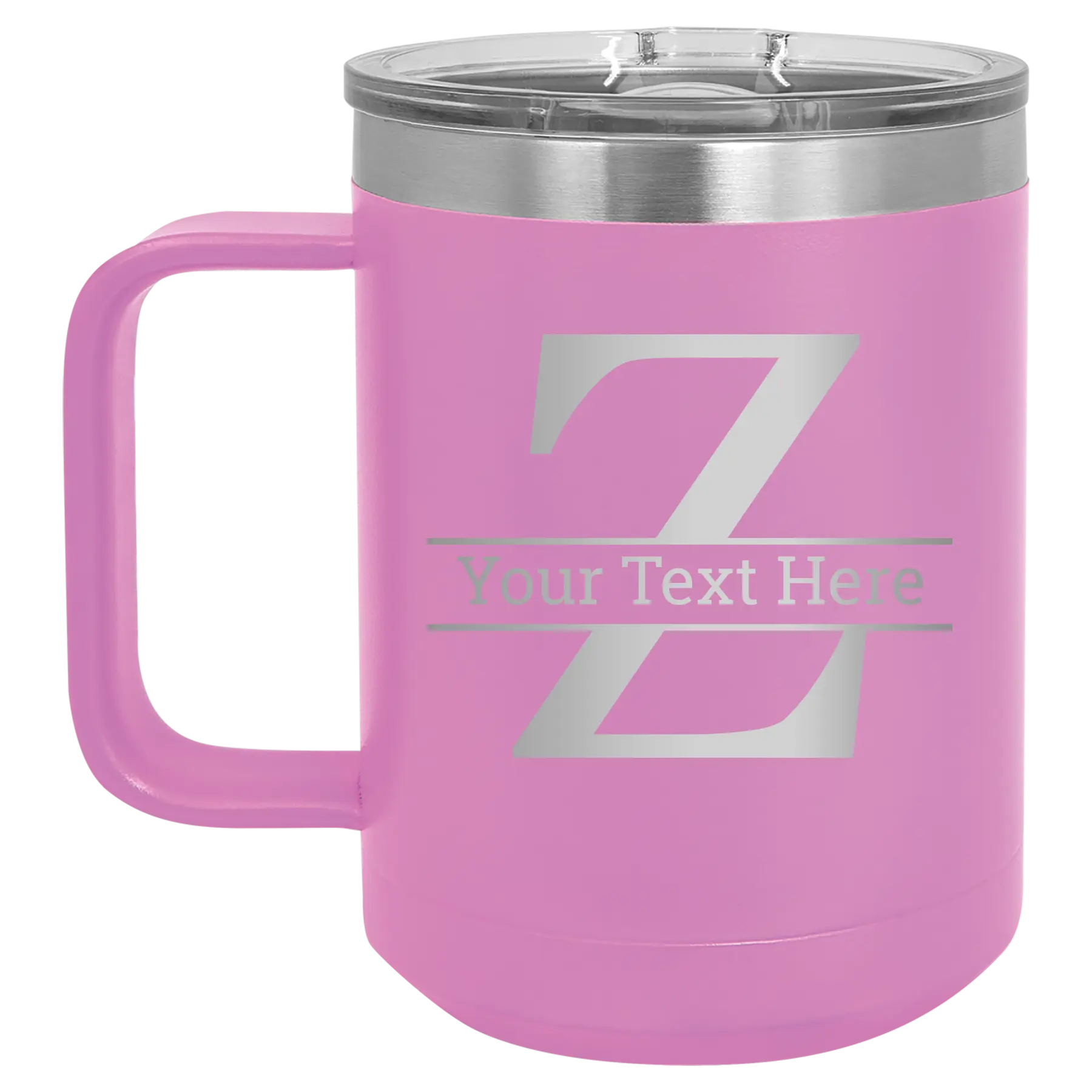 Personalized light purple 15 oz vacuum insulated coffee mug with 'Monogram letter Z' design