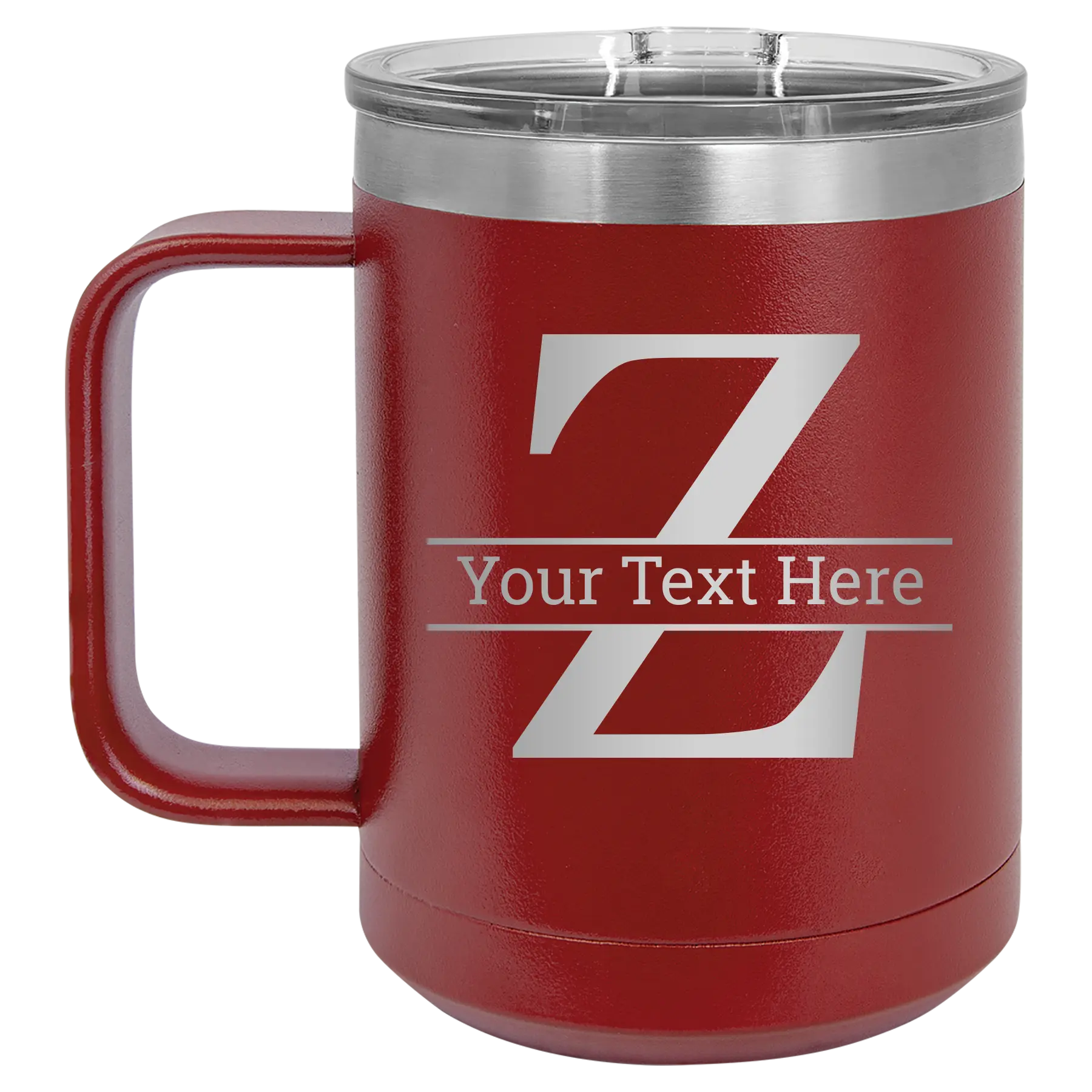 Personalized maroon 15 oz vacuum insulated coffee mug with 'Monogram letter Z' design