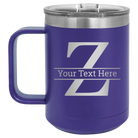 Personalized purple 15 oz vacuum insulated coffee mug with 'Monogram letter Z' design