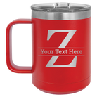 Personalized red 15 oz vacuum insulated coffee mug with 'Monogram letter Z' design