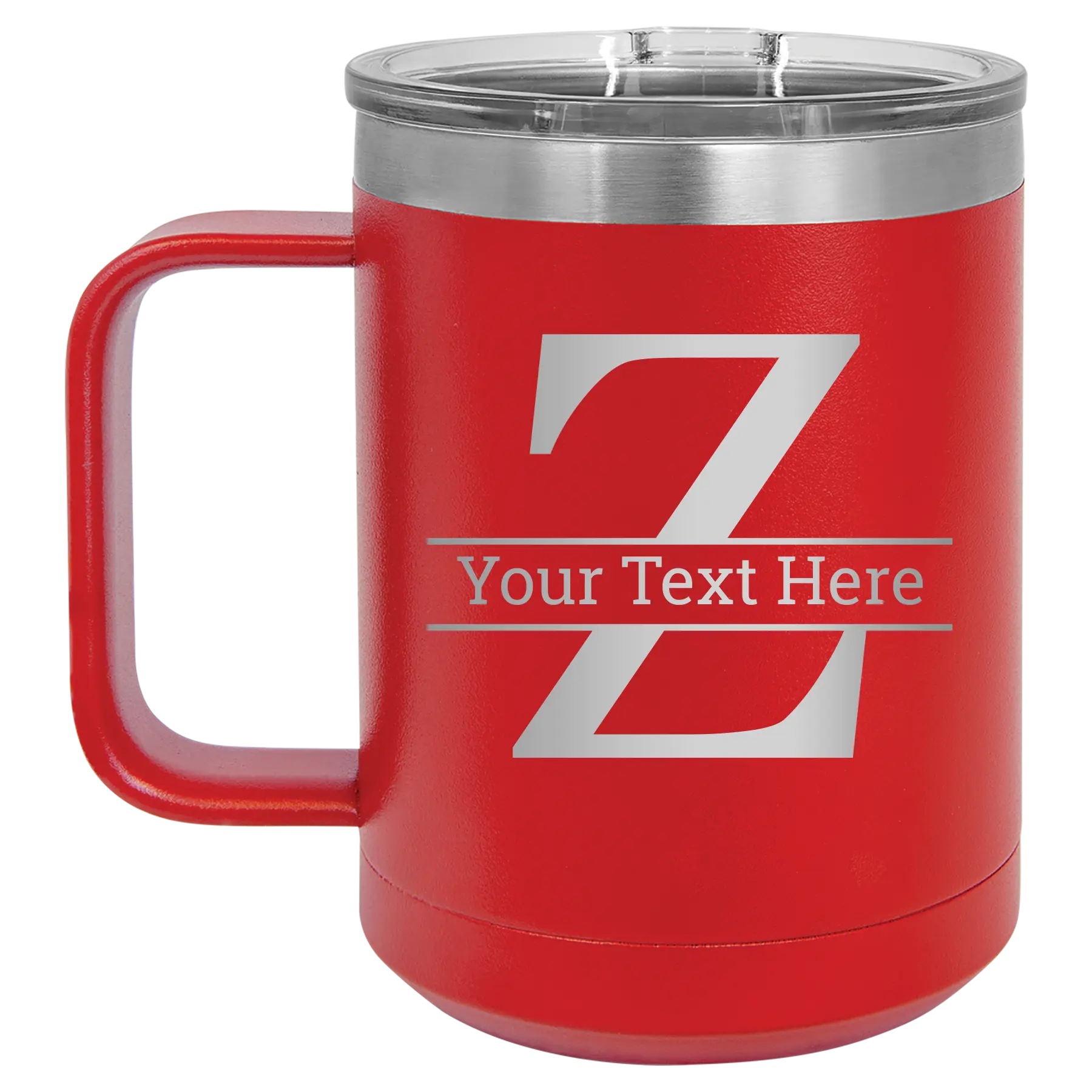 Personalized red 15 oz vacuum insulated coffee mug with 'Monogram letter Z' design