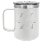 Personalized white 15 oz vacuum insulated coffee mug with 'Monogram letter Z' design