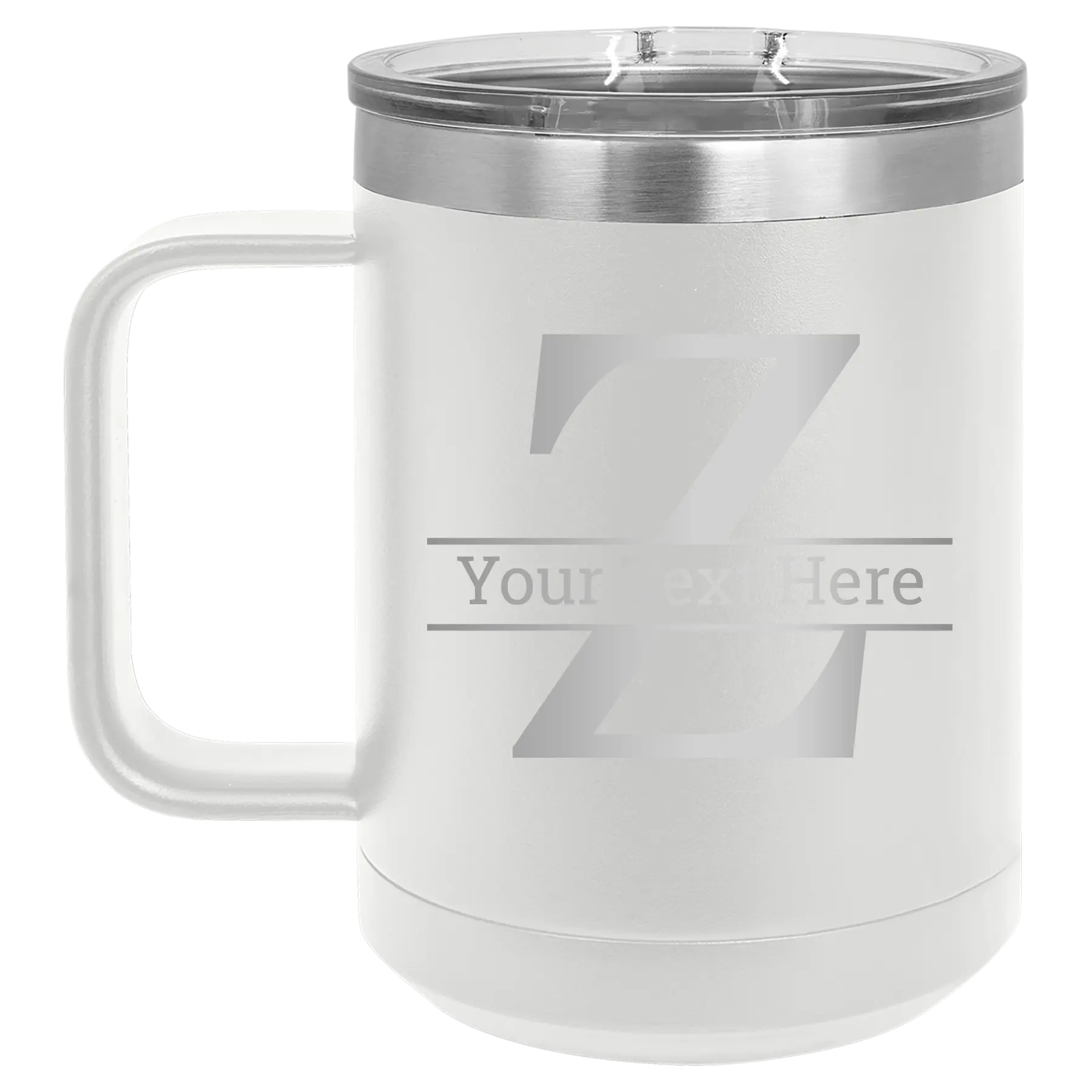 Personalized white 15 oz vacuum insulated coffee mug with 'Monogram letter Z' design