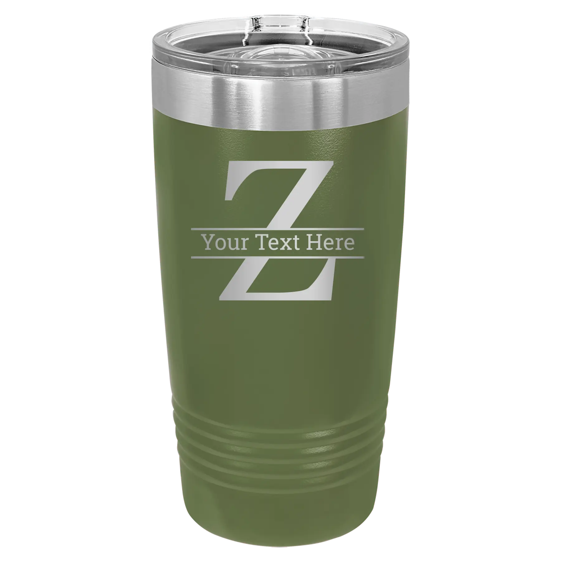 Personalized olive green 20 oz vacuum insulated tumbler with 'Monogram letter Z' design