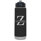 Personalized black 20 oz vacuum insulated water bottle with 'Monogram letter Z' design