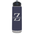 Personalized navy 20 oz vacuum insulated water bottle with 'Monogram letter Z' design
