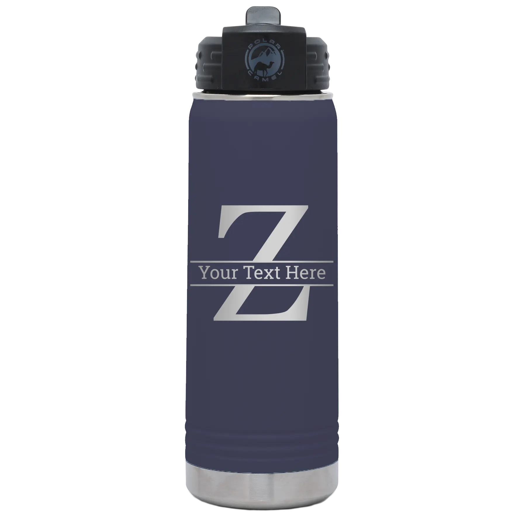 Personalized navy 20 oz vacuum insulated water bottle with 'Monogram letter Z' design