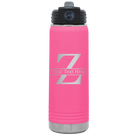 Personalized pink 20 oz vacuum insulated water bottle with 'Monogram letter Z' design