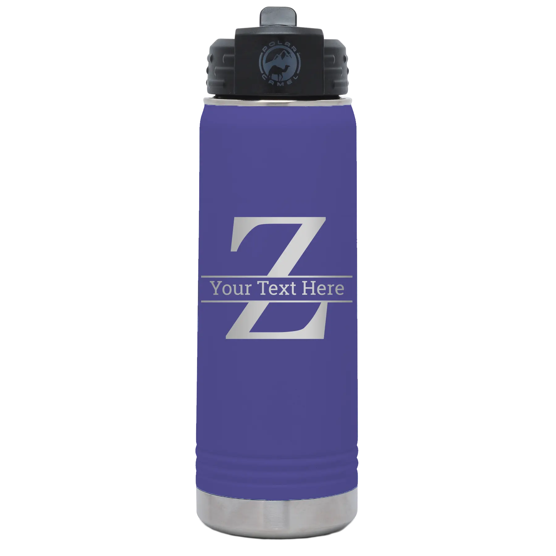 Personalized purple 20 oz vacuum insulated water bottle with 'Monogram letter Z' design