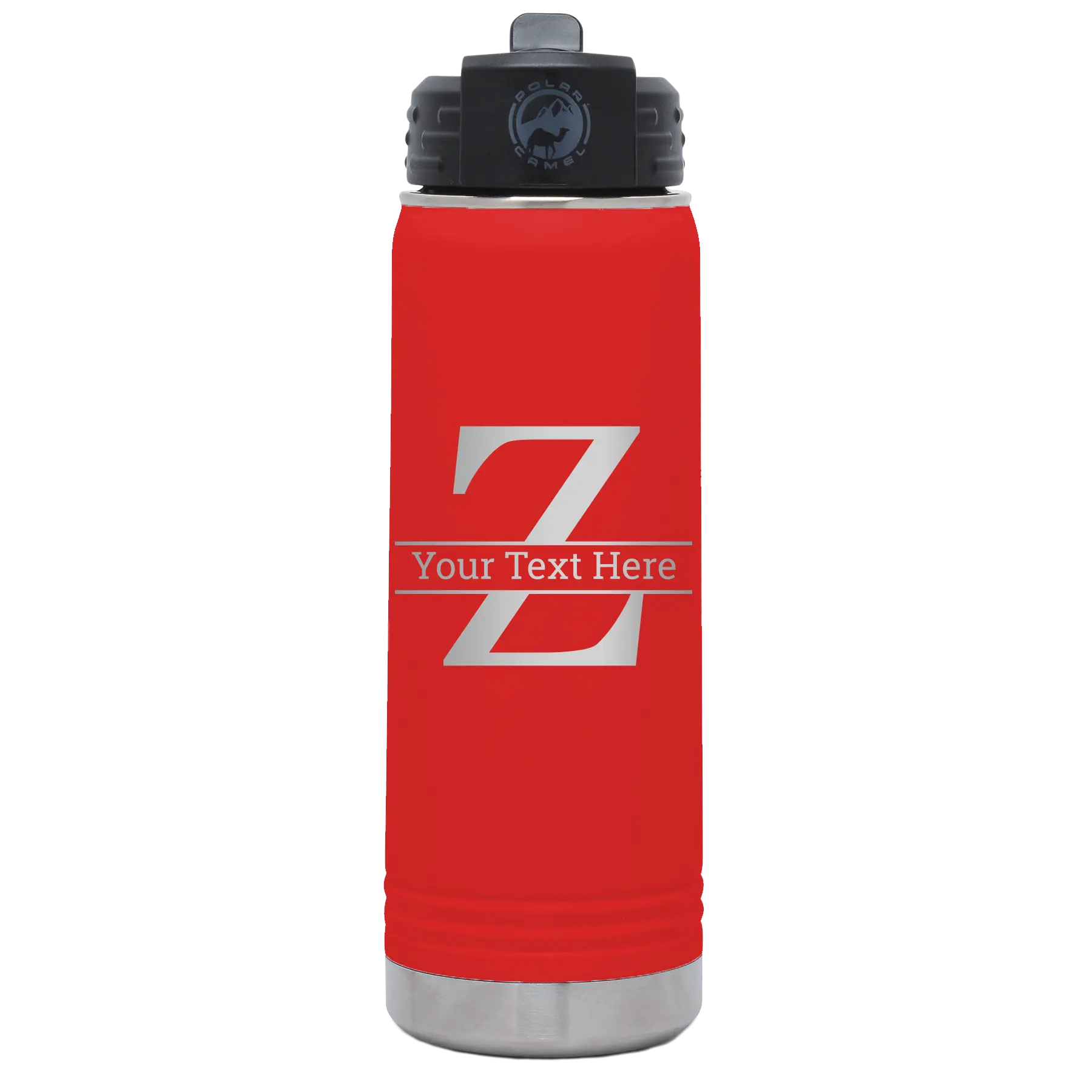 Personalized red 20 oz vacuum insulated water bottle with 'Monogram letter Z' design