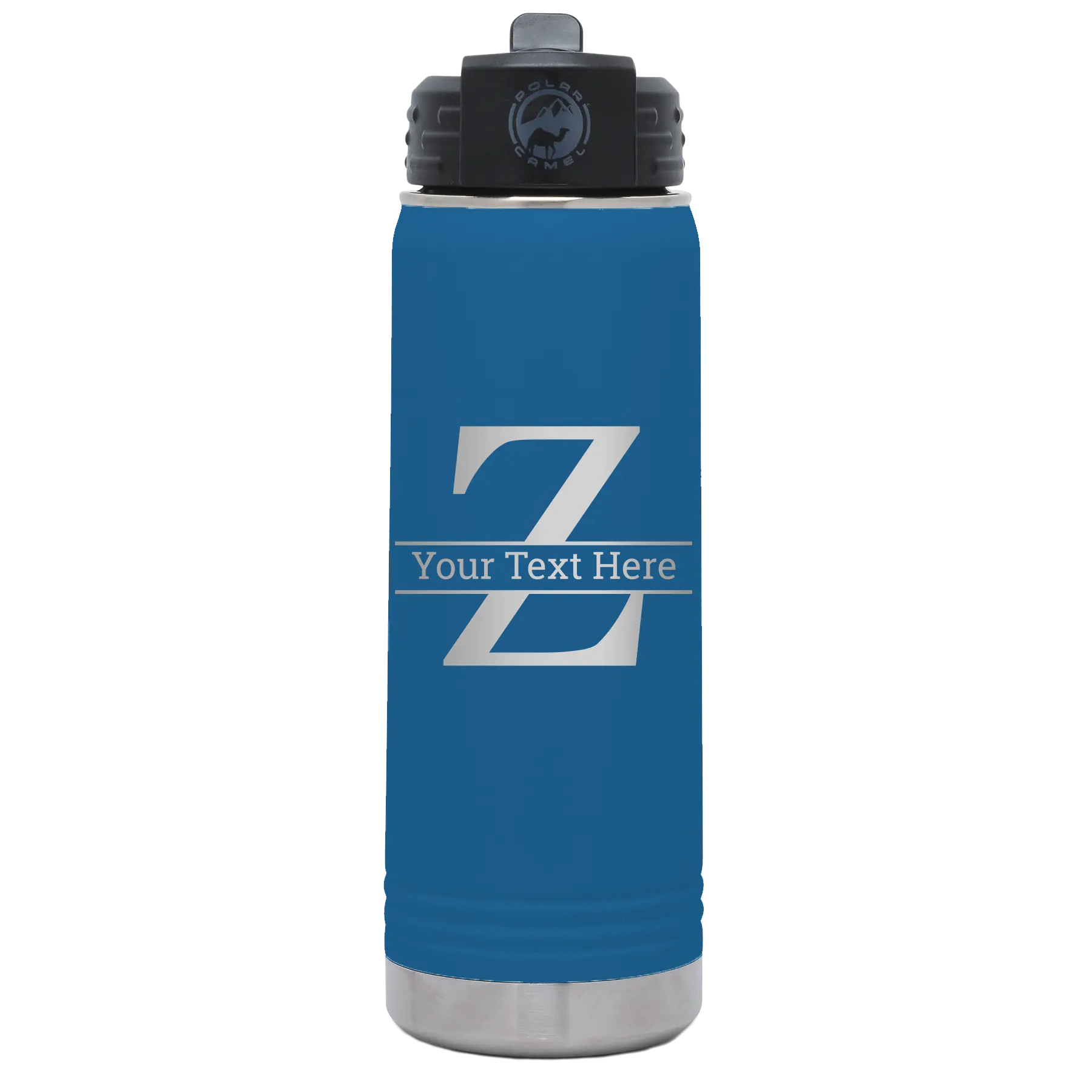Personalized royal blue 20 oz vacuum insulated water bottle with 'Monogram letter Z' design