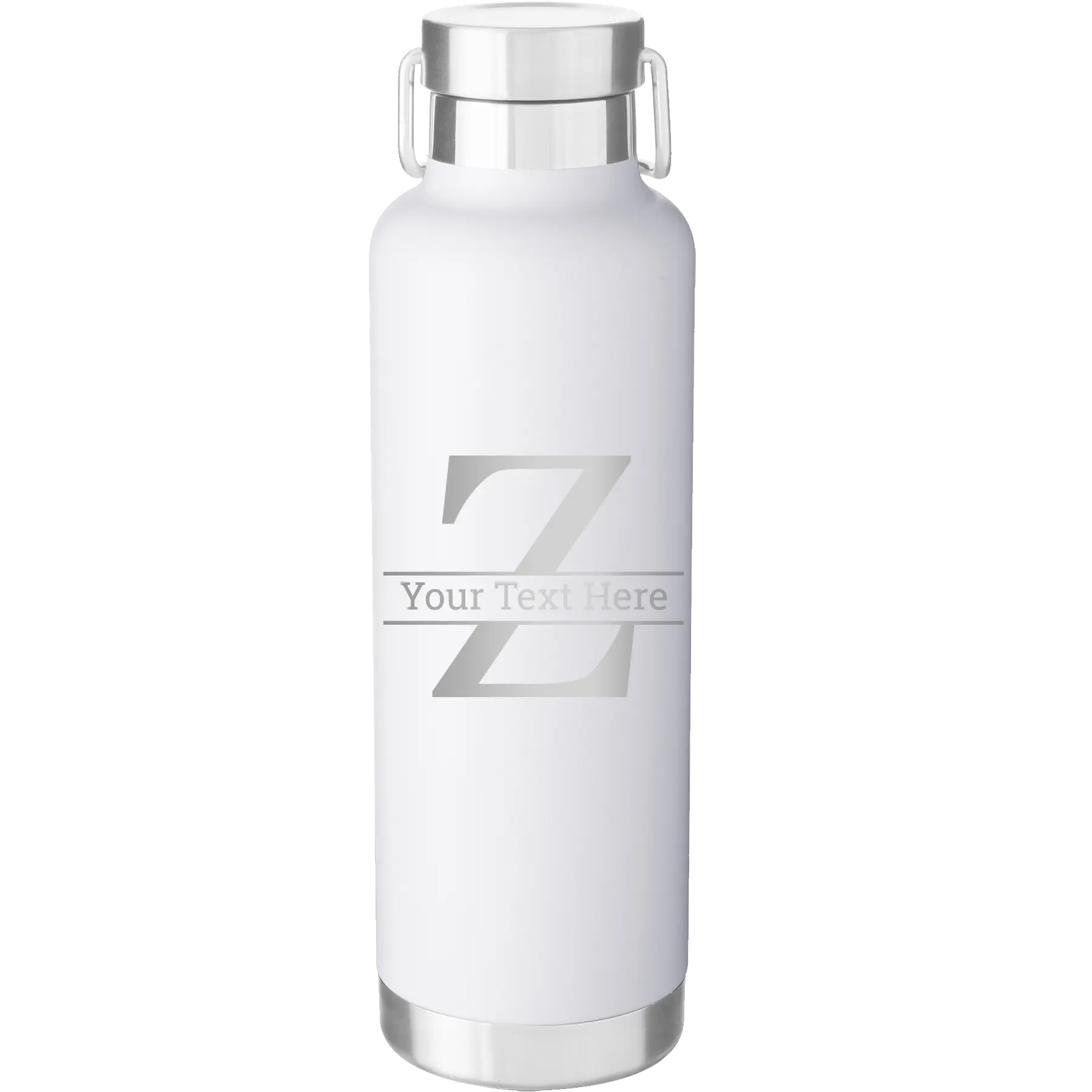 Personalized white 24 oz vacuum insulated water bottle with 'Monogram letter Z' design