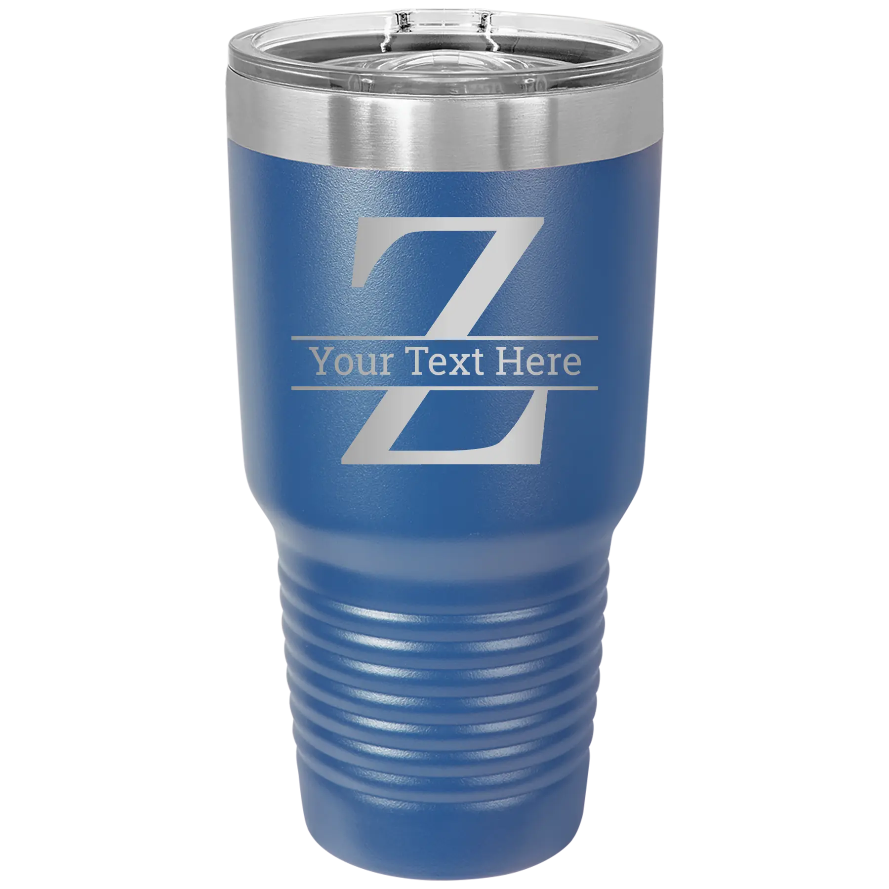 Personalized royal blue 30 oz vacuum insulated tumbler with 'Monogram letter Z' design
