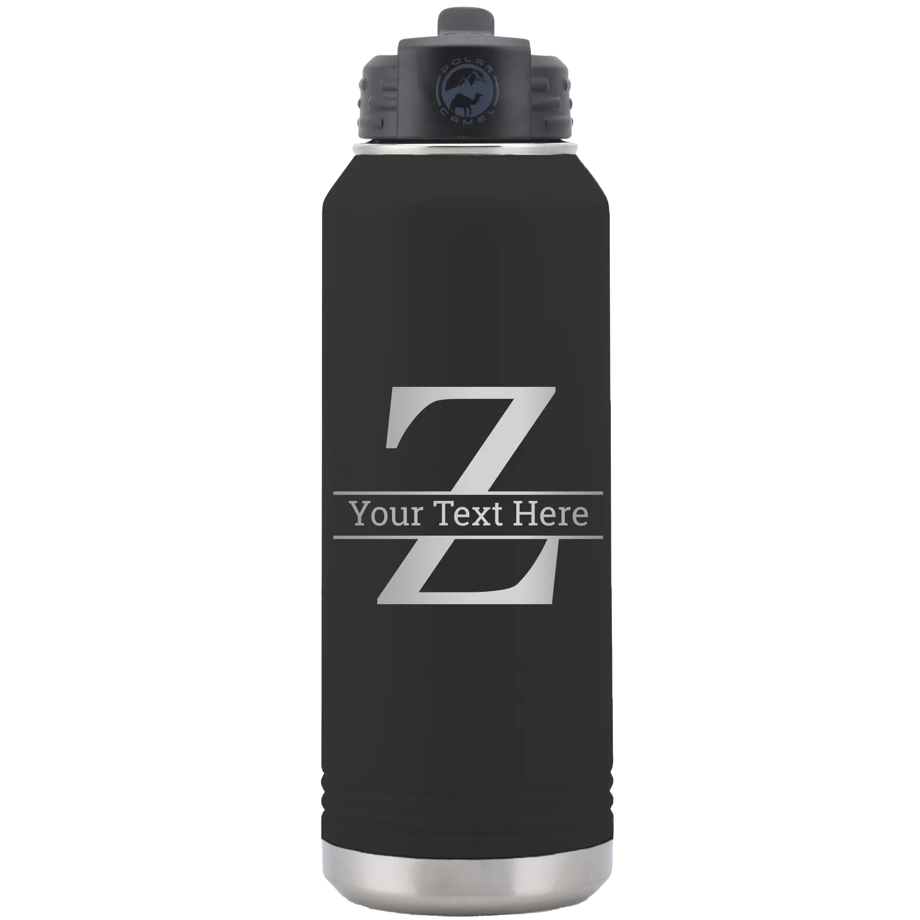 Personalized black 32 oz vacuum insulated water bottle with 'Monogram letter Z' design