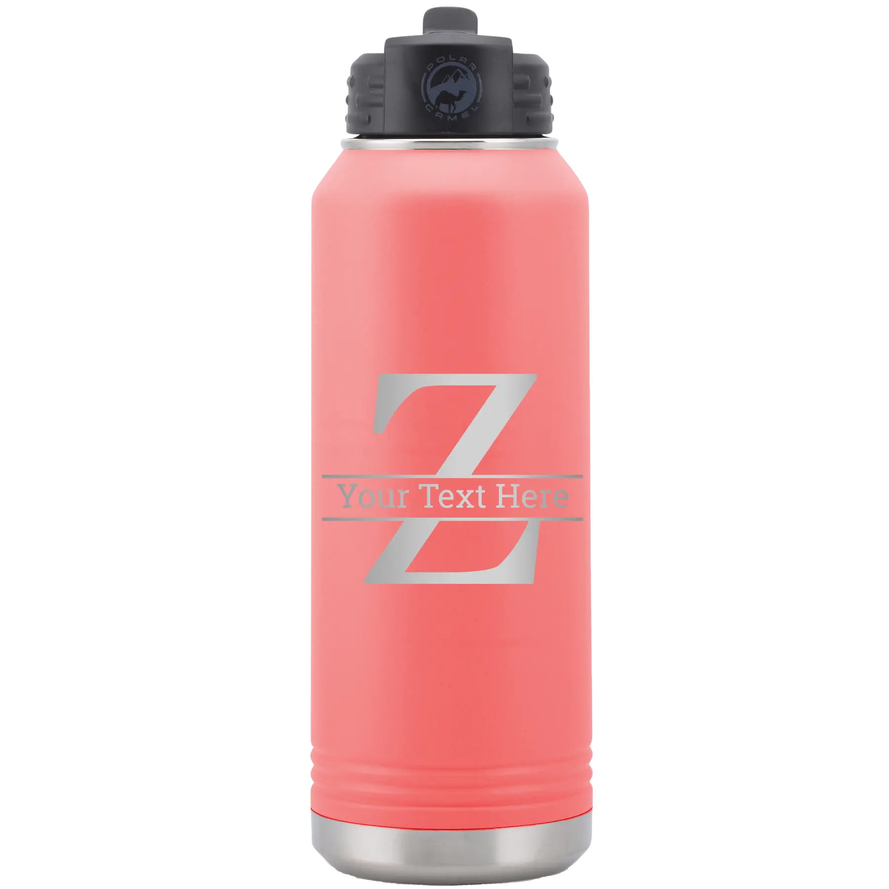 Personalized coral 32 oz vacuum insulated water bottle with 'Monogram letter Z' design
