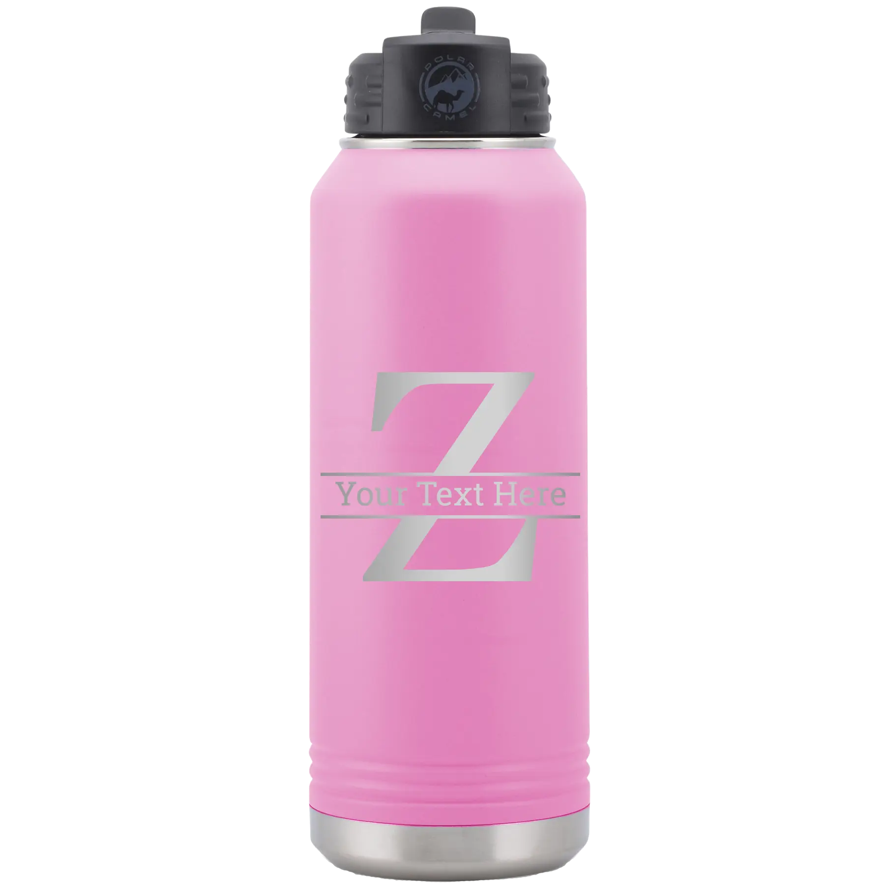 Personalized light purple 32 oz vacuum insulated water bottle with 'Monogram letter Z' design