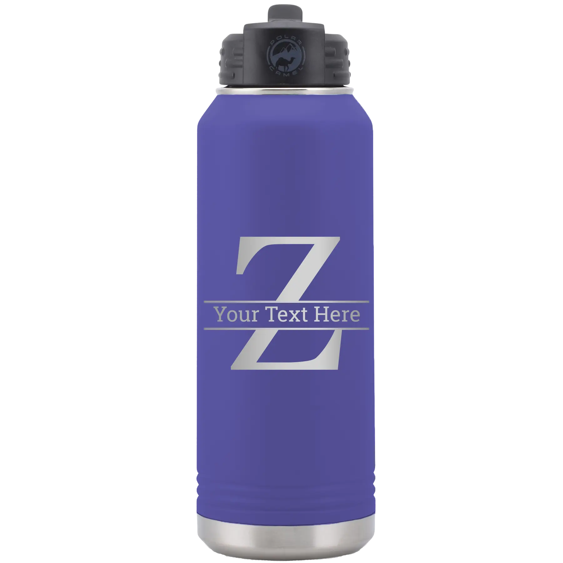 Personalized purple 32 oz vacuum insulated water bottle with 'Monogram letter Z' design