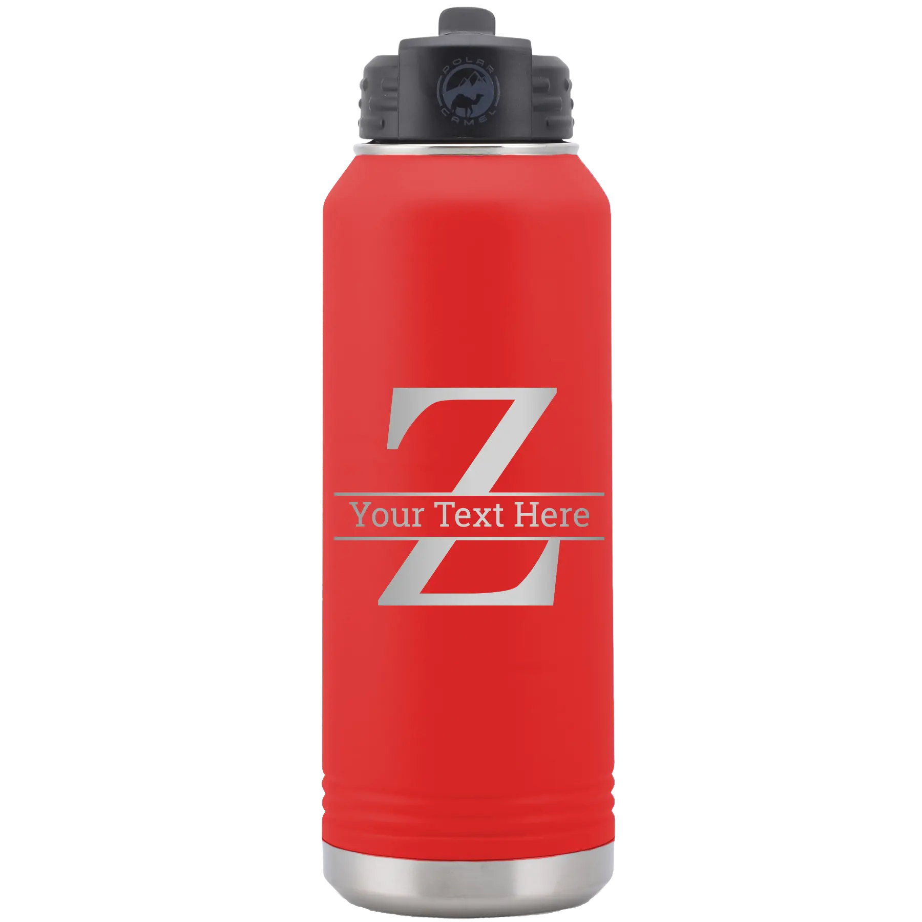 Personalized red 32 oz vacuum insulated water bottle with 'Monogram letter Z' design