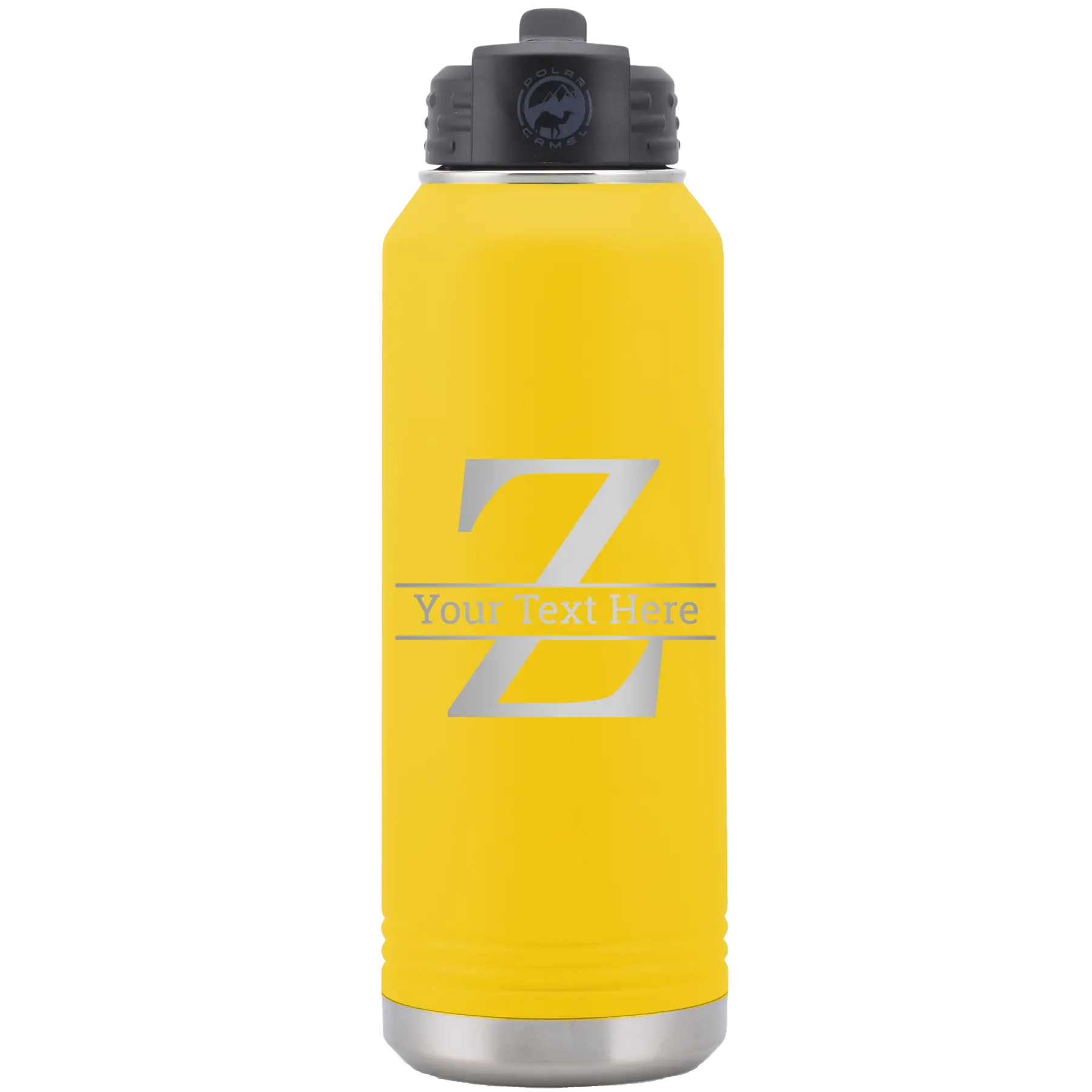Personalized yellow 32 oz vacuum insulated water bottle with 'Monogram letter Z' design