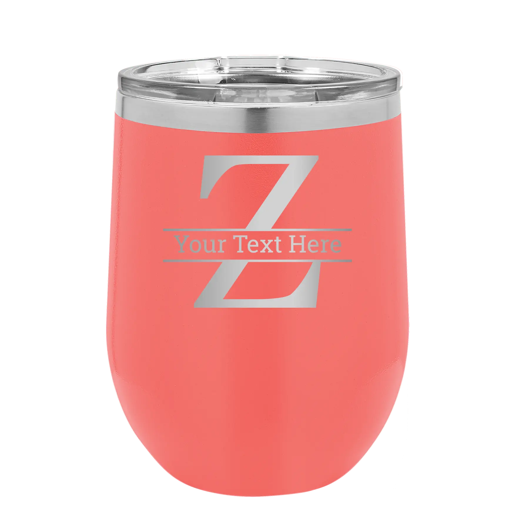 Personalized coral 12 oz vacuum insulated wine cup with 'Monogram letter Z' design