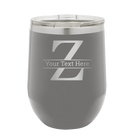 Personalized dark gray 12 oz vacuum insulated wine cup with 'Monogram letter Z' design