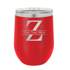Personalized red 12 oz vacuum insulated wine cup with 'Monogram letter Z' design