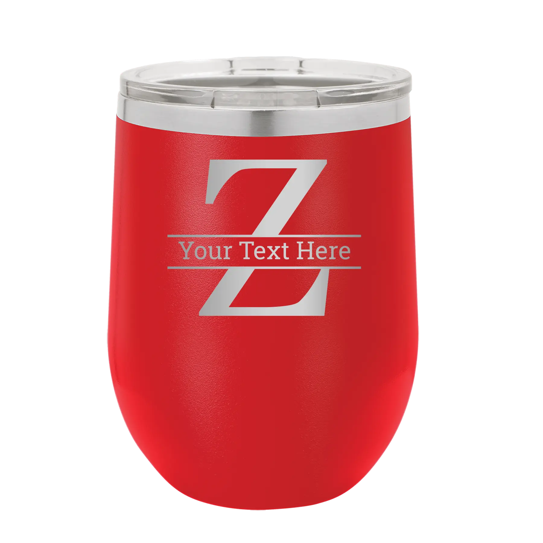 Personalized red 12 oz vacuum insulated wine cup with 'Monogram letter Z' design