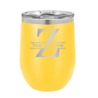 Personalized yellow 12 oz vacuum insulated wine cup with 'Monogram letter Z' design