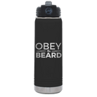Laser etched black 20 oz vacuum insulated water bottle with 'Obey the Beard' design