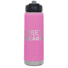 Laser etched light purple 20 oz vacuum insulated water bottle with 'Obey the Beard' design