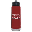 Laser etched maroon 20 oz vacuum insulated water bottle with 'Obey the Beard' design