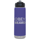 Laser etched purple 20 oz vacuum insulated water bottle with 'Obey the Beard' design