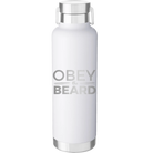 Laser etched white 24 oz vacuum insulated water bottle with 'Obey the Beard' design