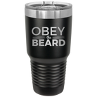 Laser etched black 30 oz vacuum insulated tumbler with 'Obey the Beard' design