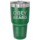 Laser etched green 30 oz vacuum insulated tumbler with 'Obey the Beard' design