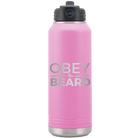Laser etched light purple 32 oz vacuum insulated water bottle with 'Obey the Beard' design