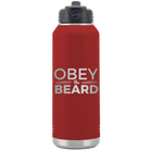 Laser etched maroon 32 oz vacuum insulated water bottle with 'Obey the Beard' design