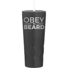 Laser etched black 20 oz vacuum insulated tumbler with 'Obey the Beard' design
