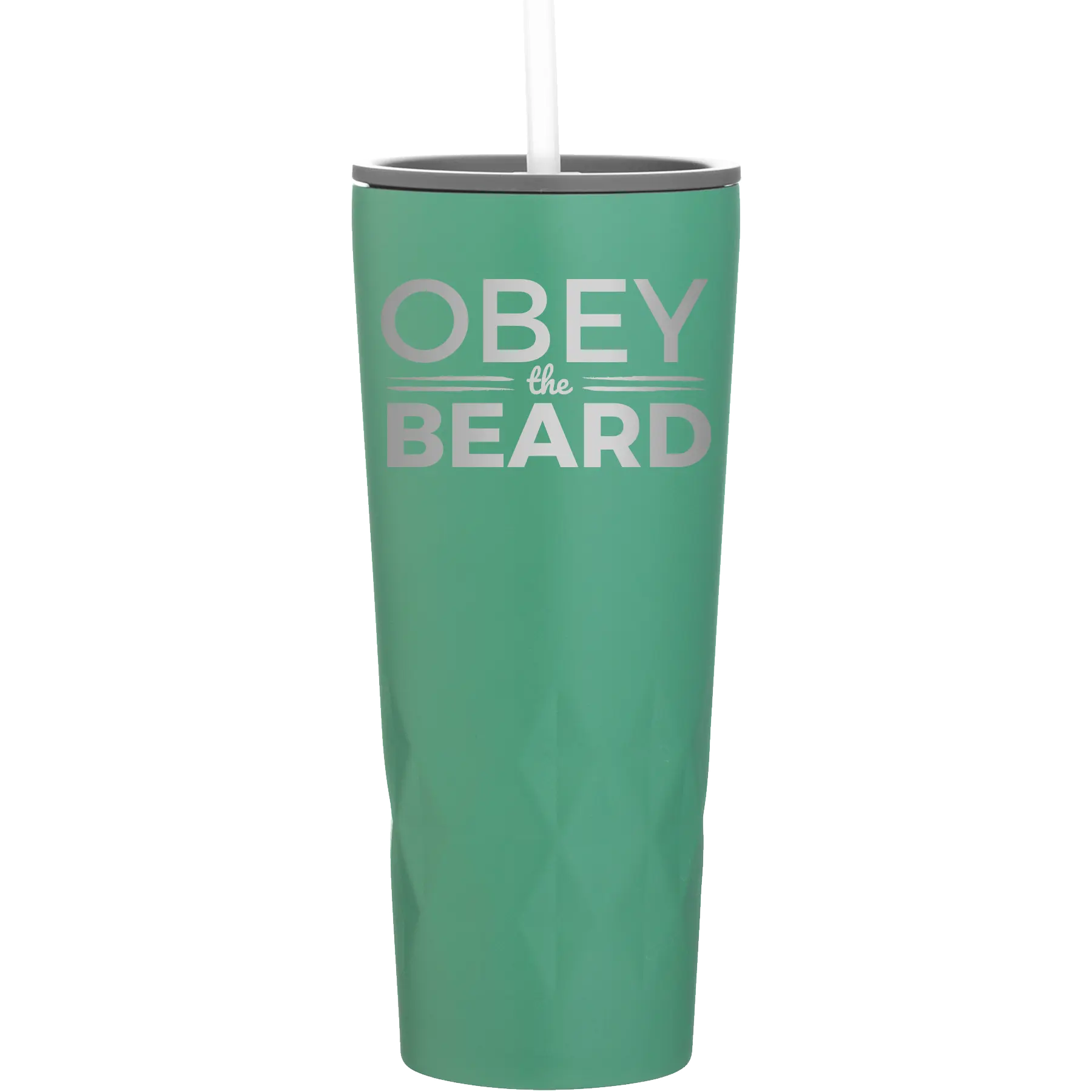 Laser etched forage 20 oz vacuum insulated tumbler with 'Obey the Beard' design